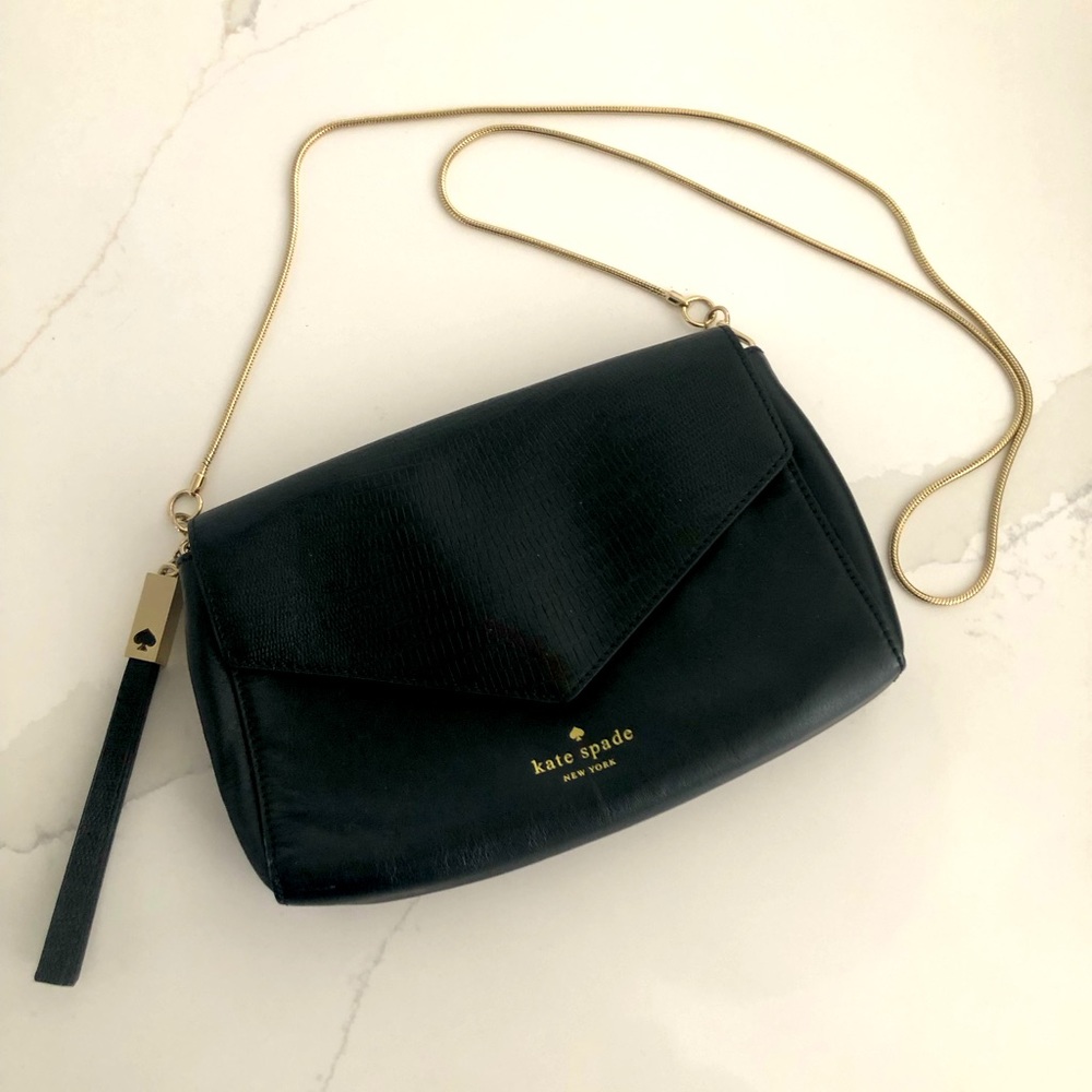 Kate Spade leather clutch with gold chain